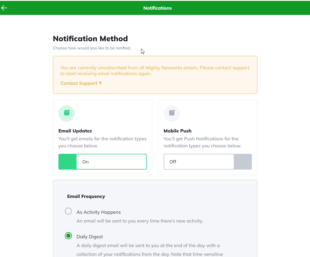 Personal profile notification settings